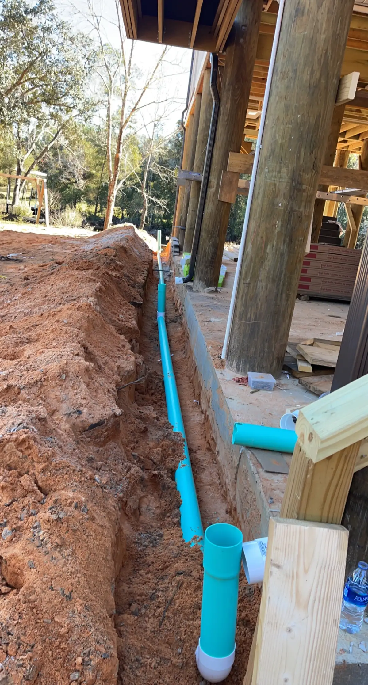French drain installation in progress